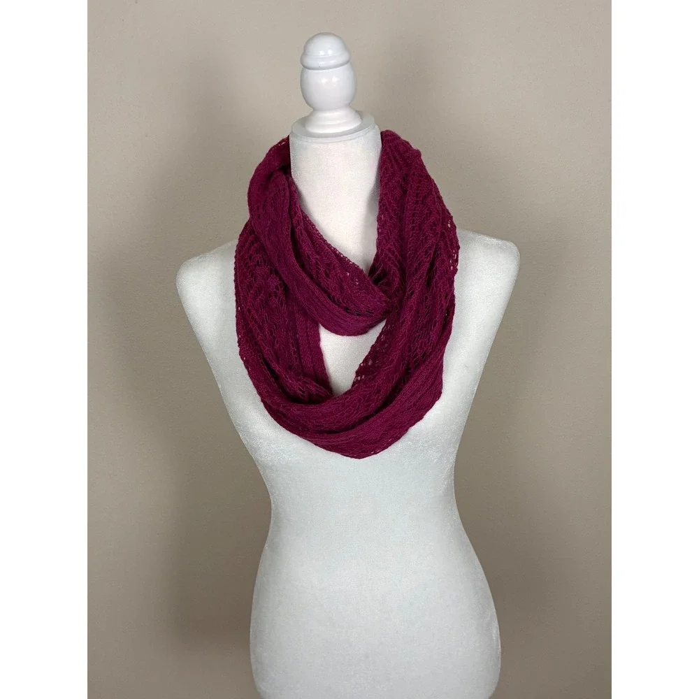Magenta Pink Open Knit Infinity Scarf Lightweight Pointelle Crochet Loop Scarf